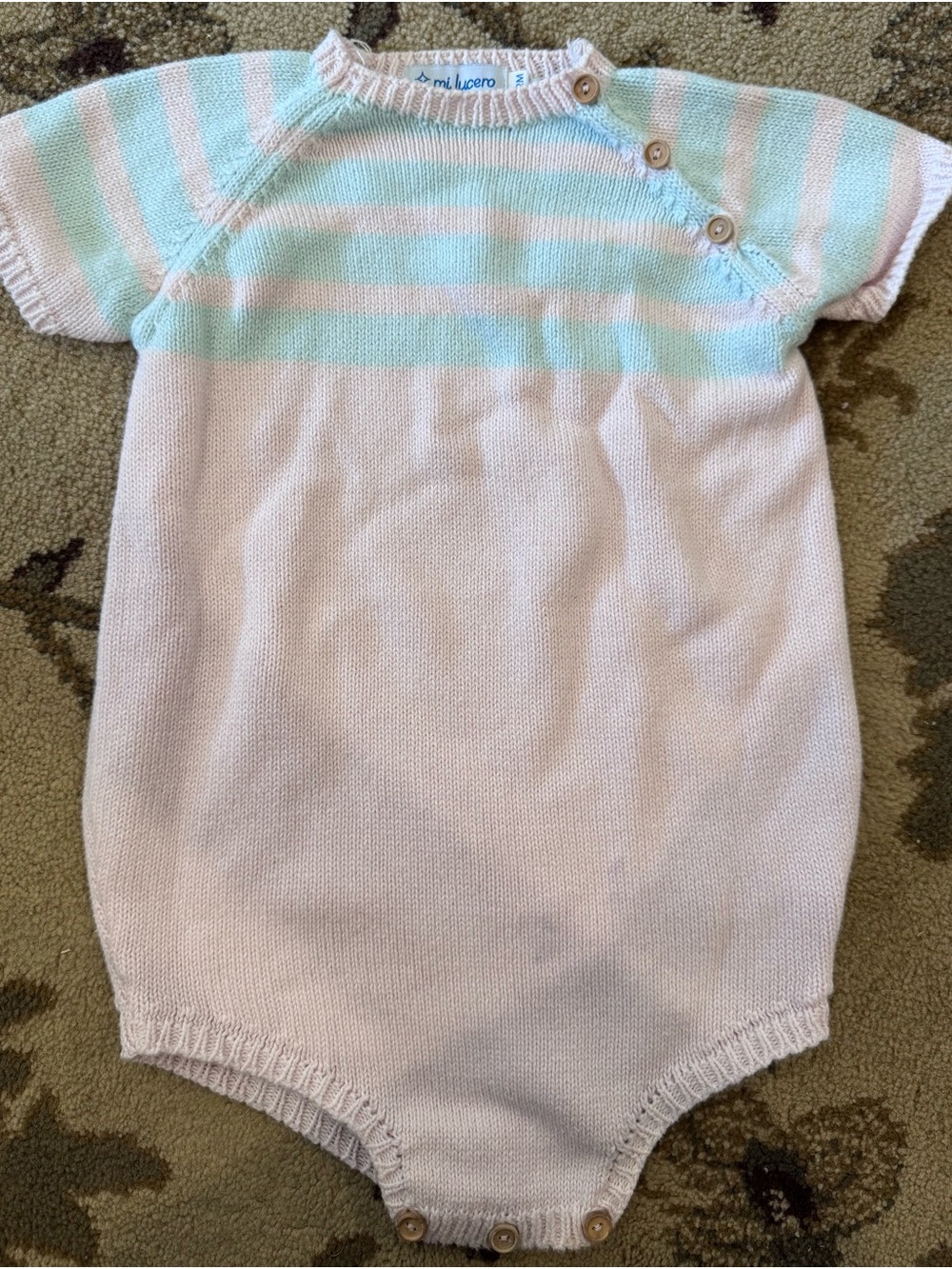 Striped Knit Baby Romper in Mint & Light Pink